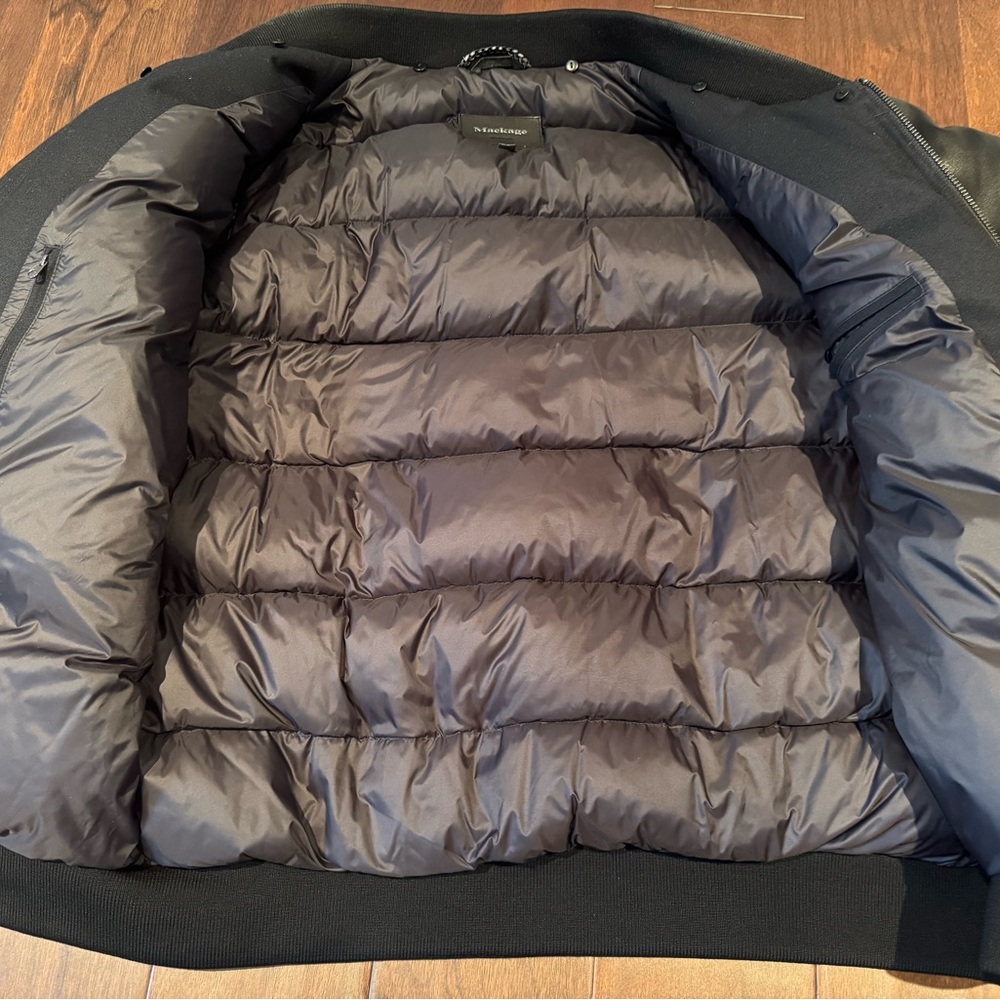 Mackage Down Bomber Jacket with Leather Sleeve - Picture 3 of 7